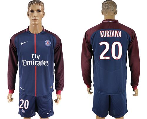Paris Saint-Germain #20 Kurzawa Home Long Sleeves Soccer Club Jersey